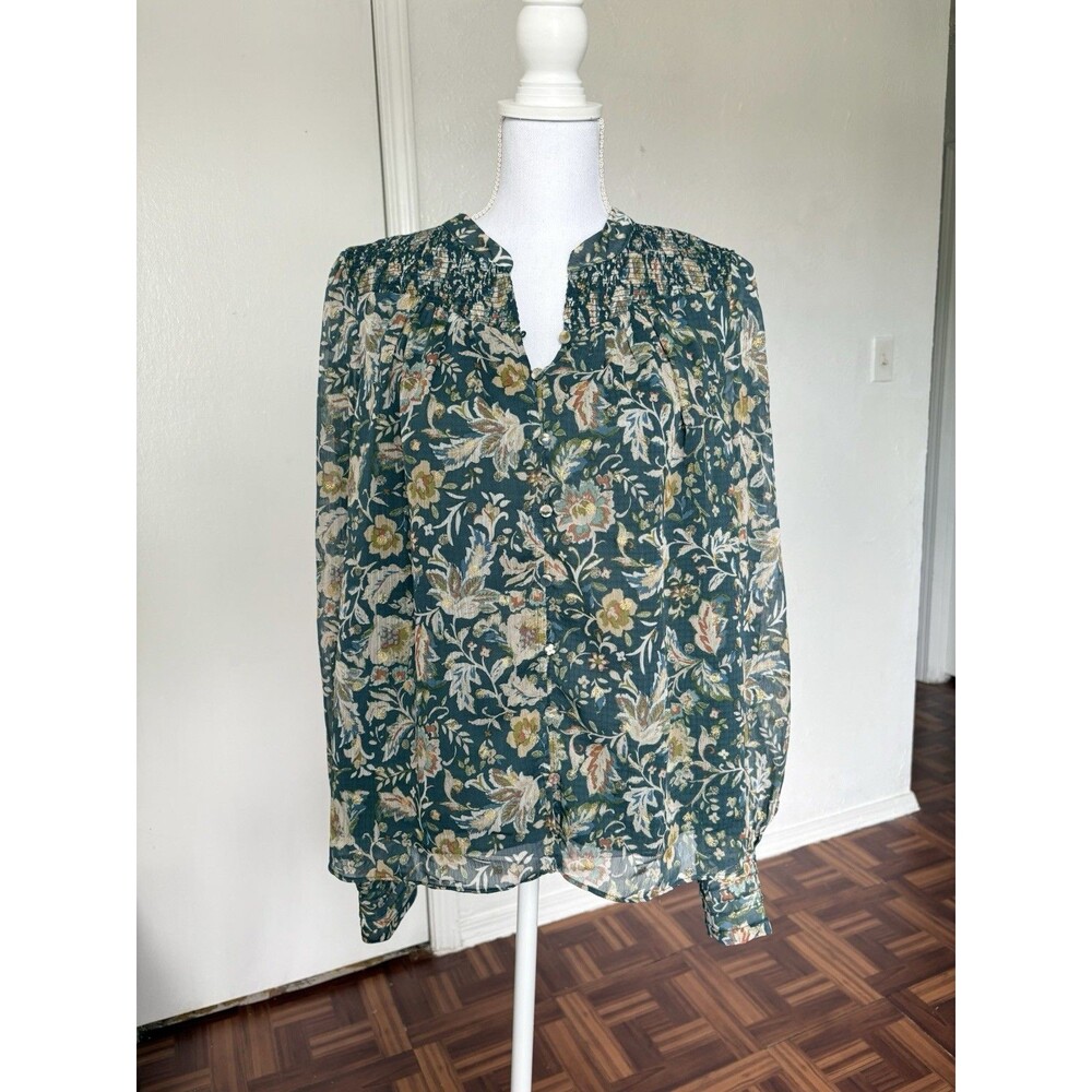 Avara Women’s Green And Gold Floral Print Long Sleeved Blouse Size XL